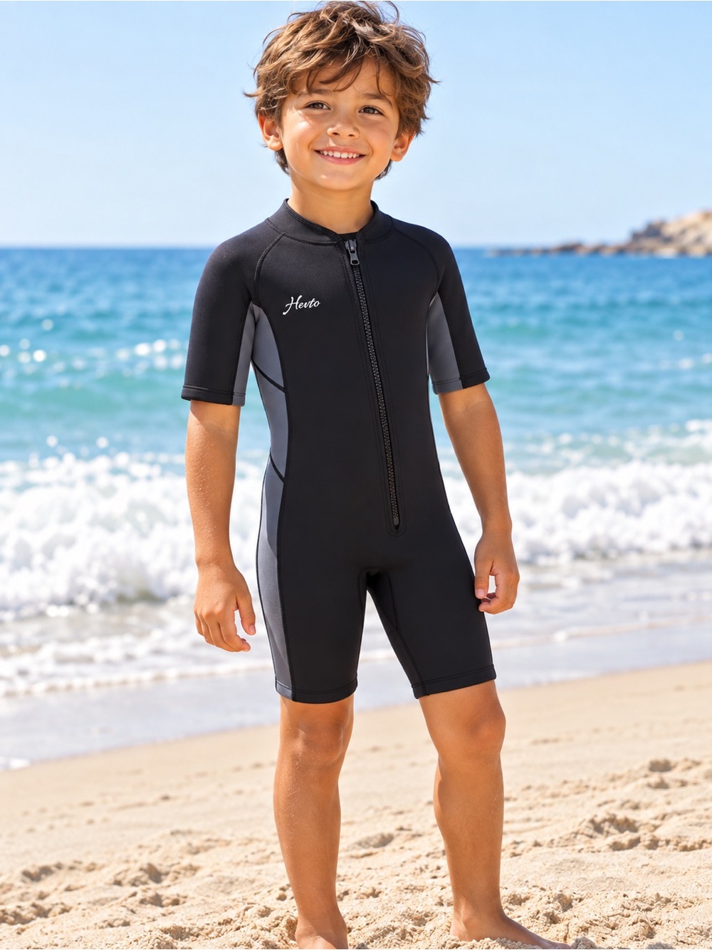 NWT Hevto Kids Shorty Rashguard Wetsuit in Black Size:6